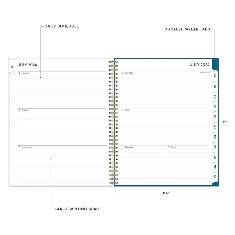 Academic Planners|Blue Sky 2024-2025 Bakah Blue 8.5" x 11" Academic Weekly & Monthly Planner, Plastic Cover, Blue/White (131951-A25)
