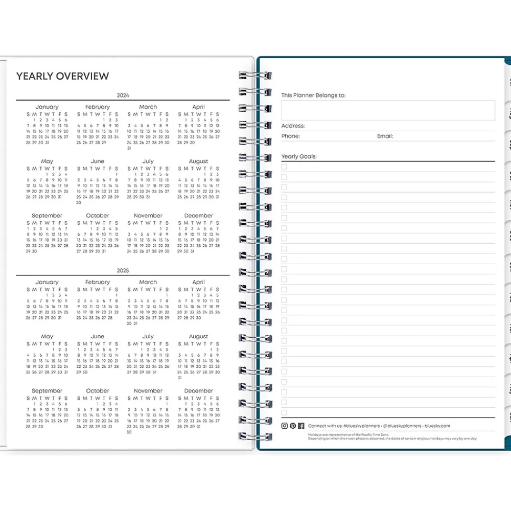 Academic Planners|Blue Sky 2024-2025 Bakah Blue 5" x 8" Academic Weekly & Monthly Planner, Plastic Cover, Blue/White (131969-A25)