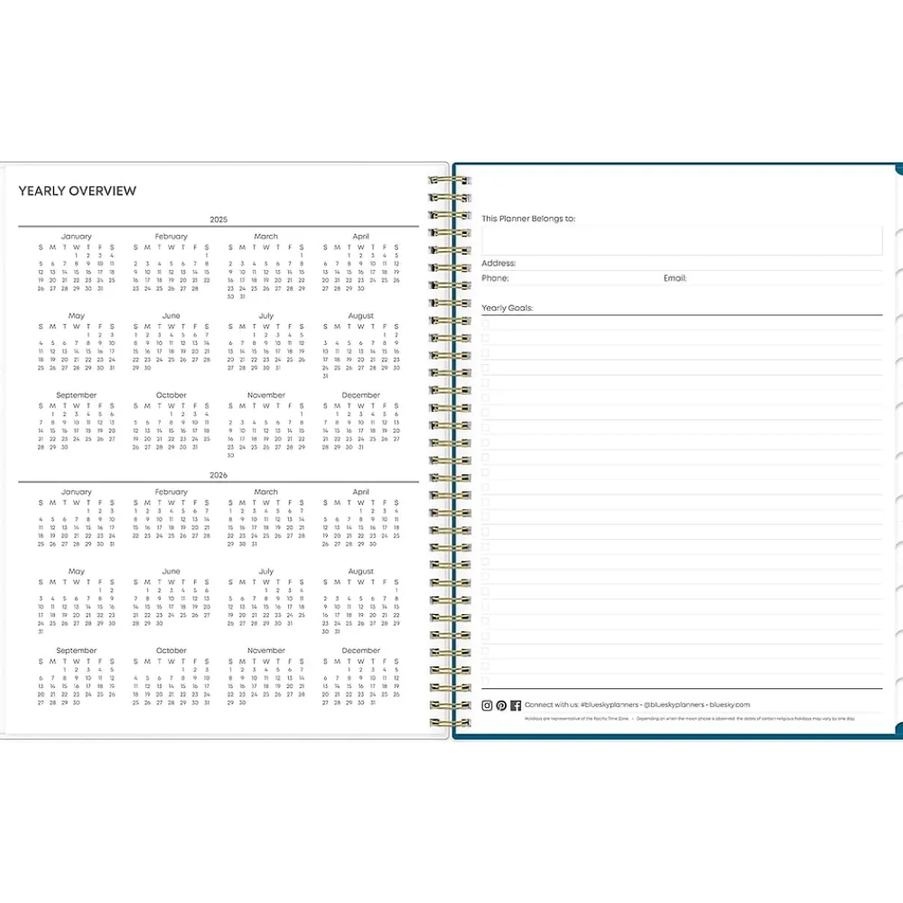 2025 Planners|Blue Sky 2025 Bakah Blue 8.5" x 11" Weekly & Monthly Planner, Plastic Cover, White/Blue (137261-25)