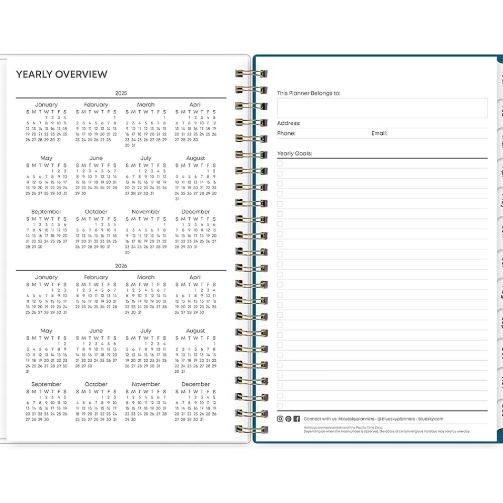 2025 Planners|Blue Sky 2025 Bakah Blue 5" x 8" Weekly & Monthly Planner, Plastic Cover, White/Blue (137260-25)