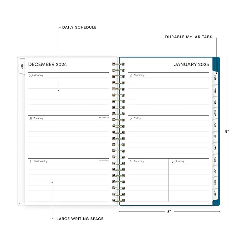 2025 Planners|Blue Sky 2025 Bakah Blue 5" x 8" Weekly & Monthly Planner, Plastic Cover, White/Blue (137260-25)
