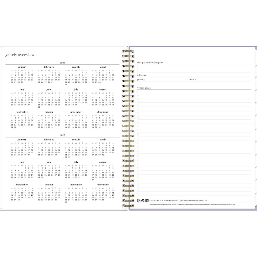 Academic Planners|Blue Sky 2024-2025 Belinda Selene Sienna Lilac 8.5" x 11" Academic Weekly & Monthly Planner, Plastic Cover, Purple/White