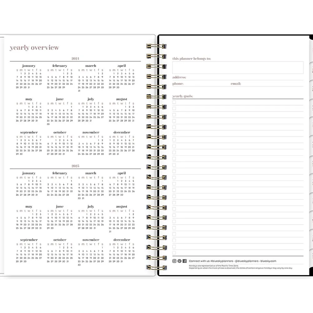 Academic Planners|Blue Sky 2024-2025 Belinda Selene Nyla 5" x 8" Academic Weekly & Monthly Planner, White/Black (149822)
