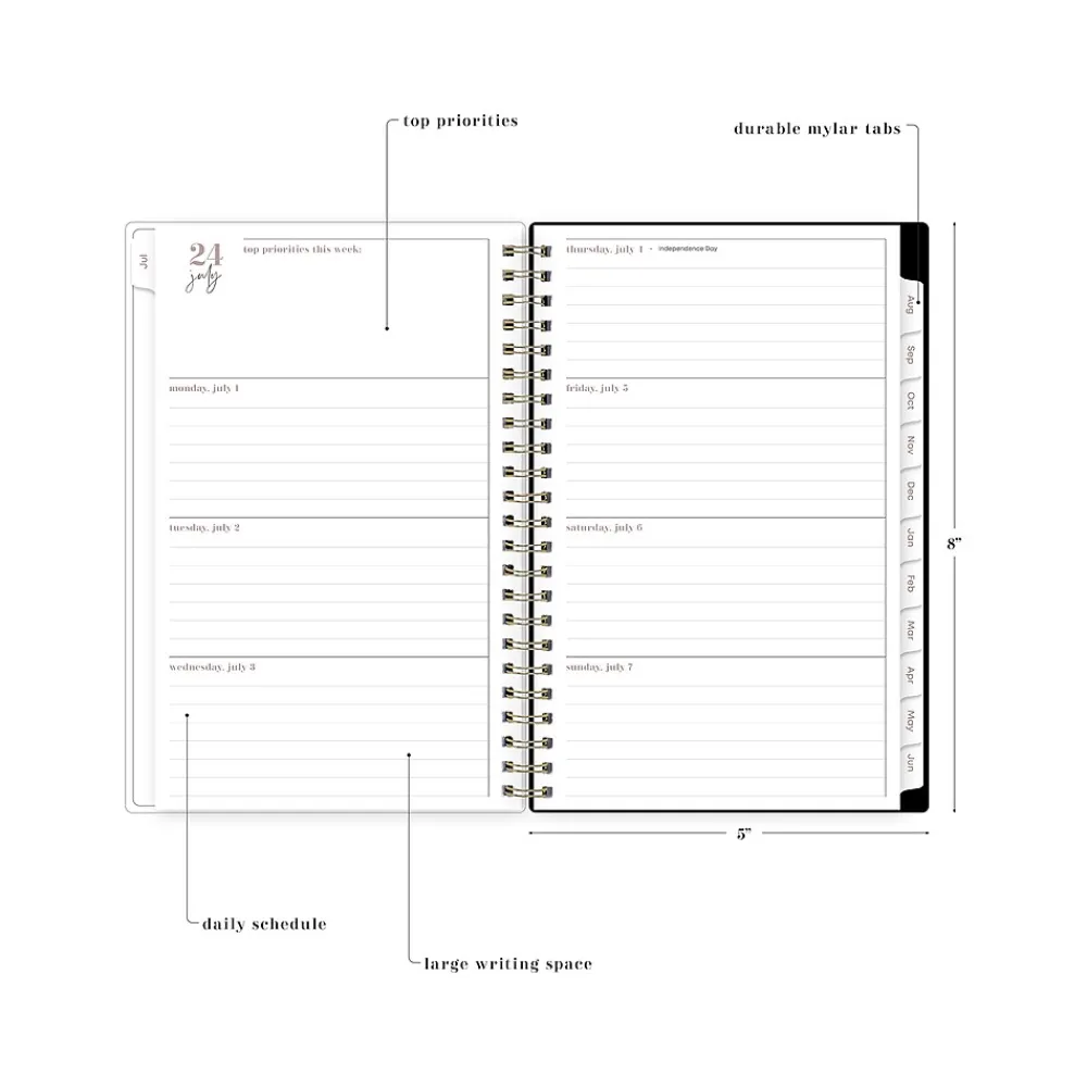 Academic Planners|Blue Sky 2024-2025 Belinda Selene Nyla 5" x 8" Academic Weekly & Monthly Planner, White/Black (149822)