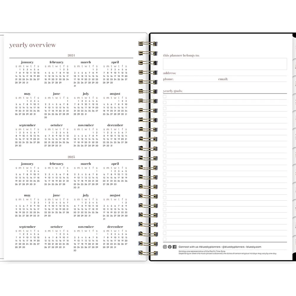 Academic Planners|Blue Sky 2024-2025 Belinda Selene Lucy 5" x 8" Academic Weekly & Monthly Planner, Plastic Cover, Black/Pink (149819)