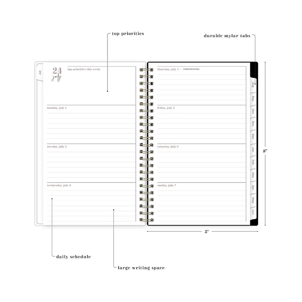 Academic Planners|Blue Sky 2024-2025 Belinda Selene Lucy 5" x 8" Academic Weekly & Monthly Planner, Plastic Cover, Black/Pink (149819)