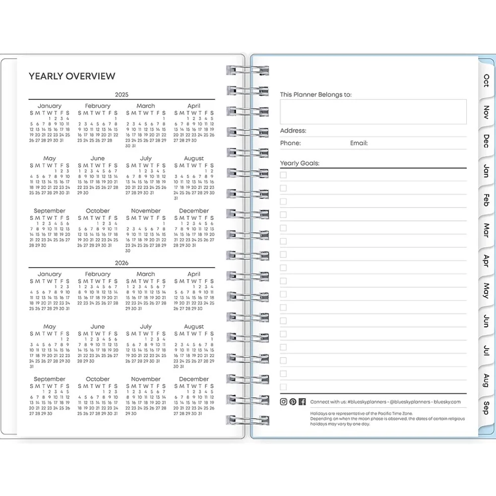 2025 Planners|Blue Sky 2025 Blue Block 3.63" x 6.13" Weekly & Monthly Planner, Plastic Cover, Blue/Light Blue (152251)