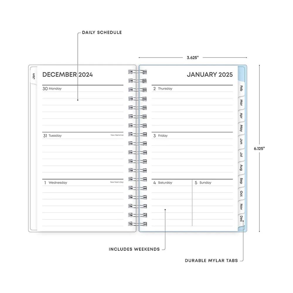 2025 Planners|Blue Sky 2025 Blue Block 3.63" x 6.13" Weekly & Monthly Planner, Plastic Cover, Blue/Light Blue (152251)