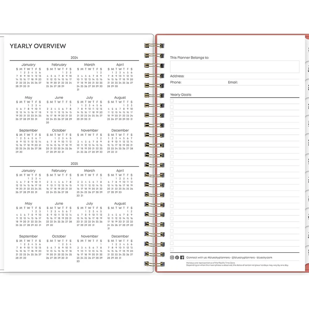 Academic Planners|Blue Sky 2024-2025 Cali Pink 5" x 8" Academic Weekly & Monthly Planner, Plastic Cover, Pink/White (130621-A25)