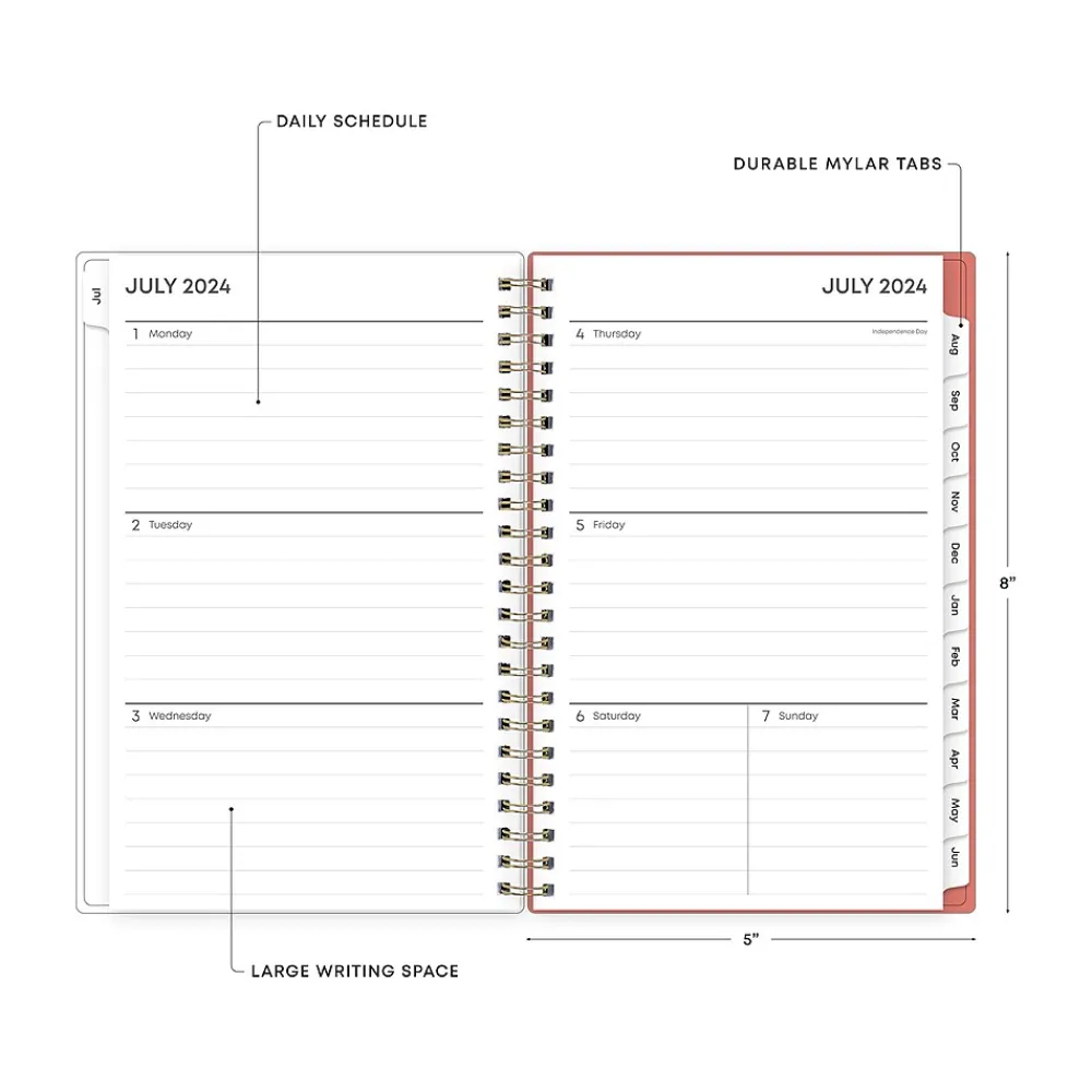 Academic Planners|Blue Sky 2024-2025 Cali Pink 5" x 8" Academic Weekly & Monthly Planner, Plastic Cover, Pink/White (130621-A25)