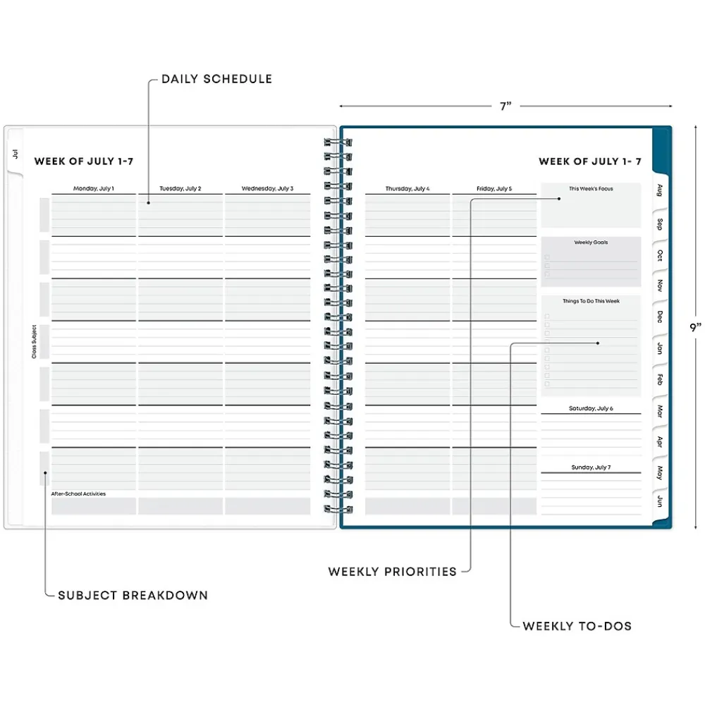 Academic Planners|Blue Sky 2024-2025 Camo 7" x 9" Academic Weekly & Monthly Student Planner, Plastic Cover, Blue (145095)