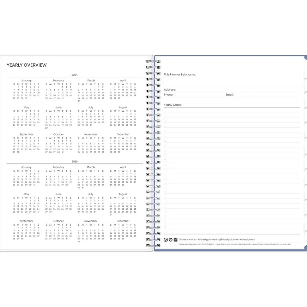 Academic Planners|Blue Sky 2024-2025 Cloudsy 8.5" x 11" Academic Weekly & Monthly Planner, Plastic Cover, Blue/Brown (150126)