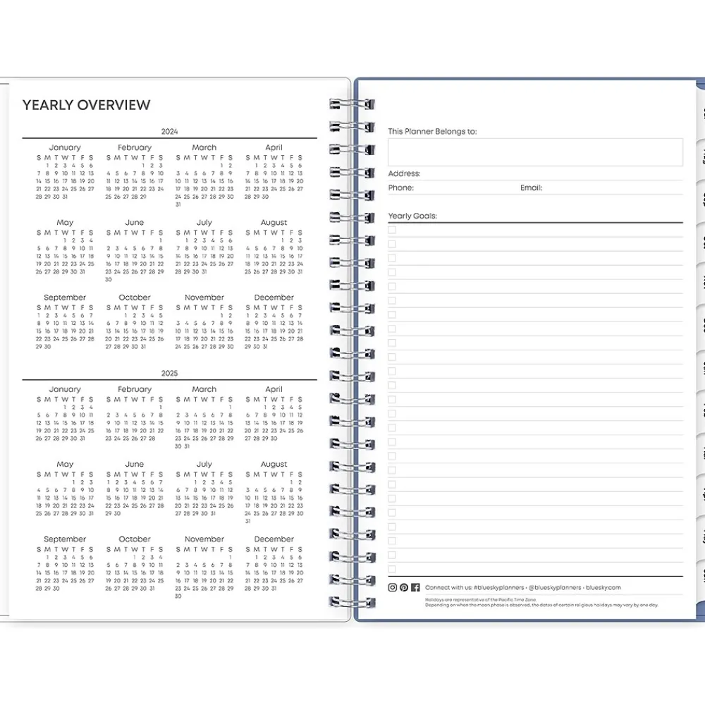 Academic Planners|Blue Sky 2024-2025 Cloudsy 5" x 8" Academic Weekly & Monthly Planner, Plastic Cover, Blue/Brown (150128)