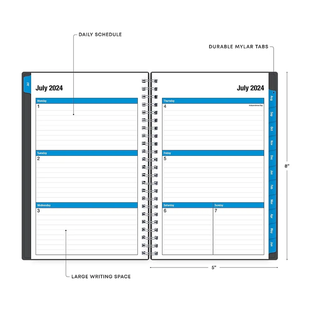 Academic Planners|Blue Sky 2024-2025 Collegiate 5" x 8" Academic Weekly & Monthly Planner, Plastic Cover, Gray (100139-A25)