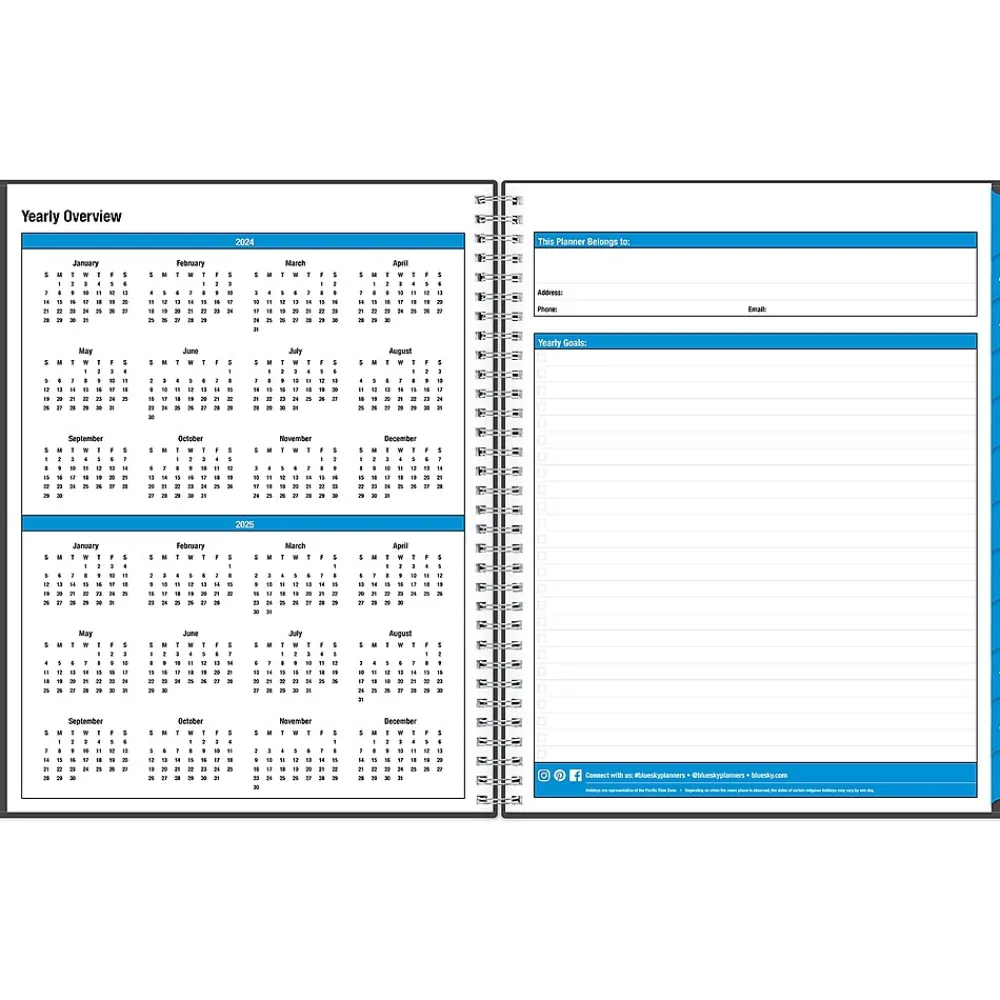 Academic Planners|Blue Sky 2024-2025 Collegiate 8.5" x 11" Academic Weekly & Monthly Planner, Plastic Cover, Gray (100135-A25)