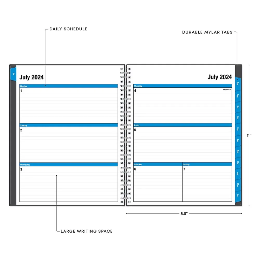 Academic Planners|Blue Sky 2024-2025 Collegiate 8.5" x 11" Academic Weekly & Monthly Planner, Plastic Cover, Gray (100135-A25)