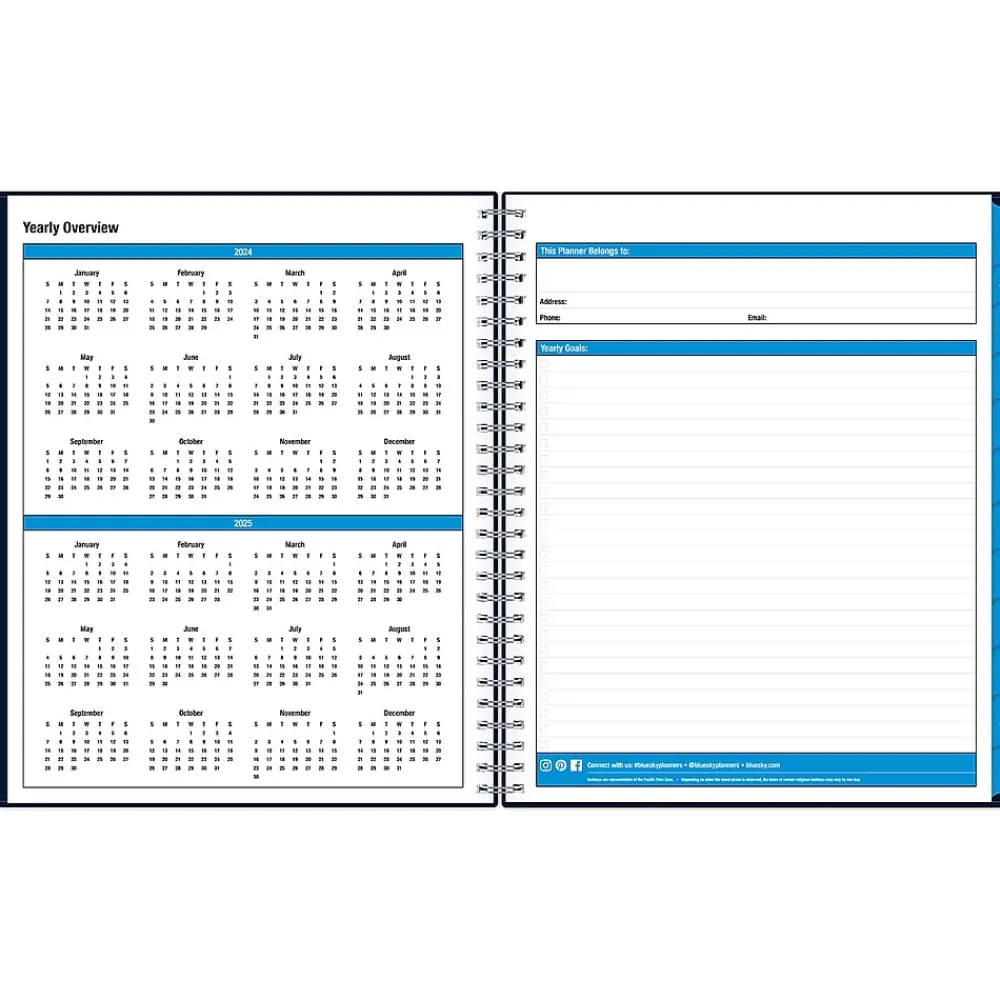 Academic Planners|Blue Sky 2024-2025 Collegiate 8" x 10" Academic Monthly Planner, Plastic Cover, Navy (148674-A25)