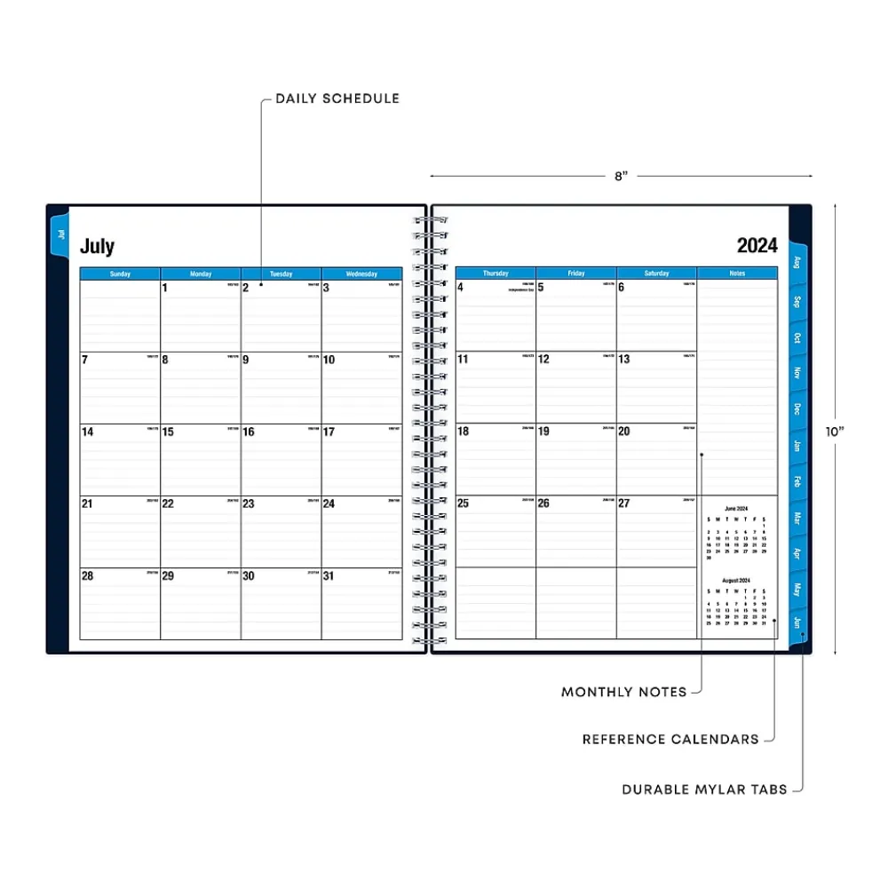 Academic Planners|Blue Sky 2024-2025 Collegiate 8" x 10" Academic Monthly Planner, Plastic Cover, Navy (148674-A25)