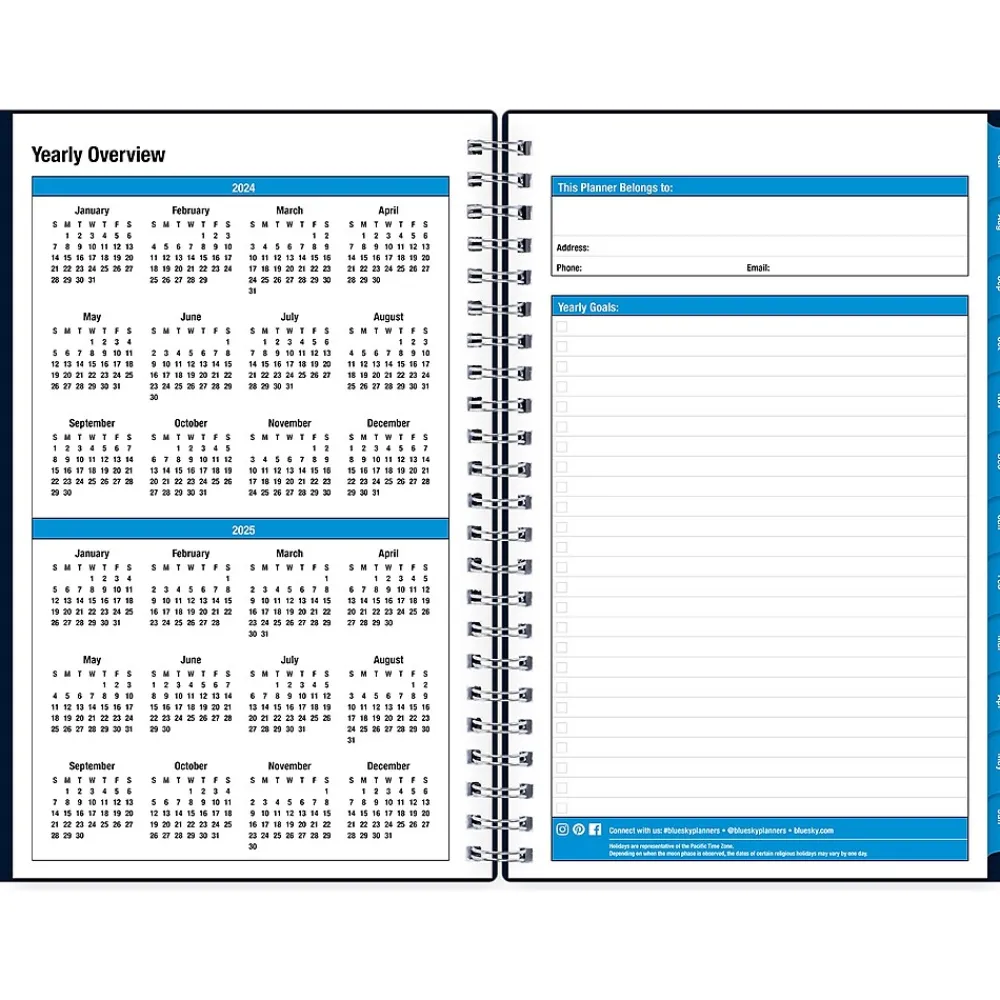 Academic Planners|Blue Sky 2024-2025 Collegiate Navy 5" x 8" Academic Weekly & Monthly Planner, Plastic Cover, Navy (148673-A25)