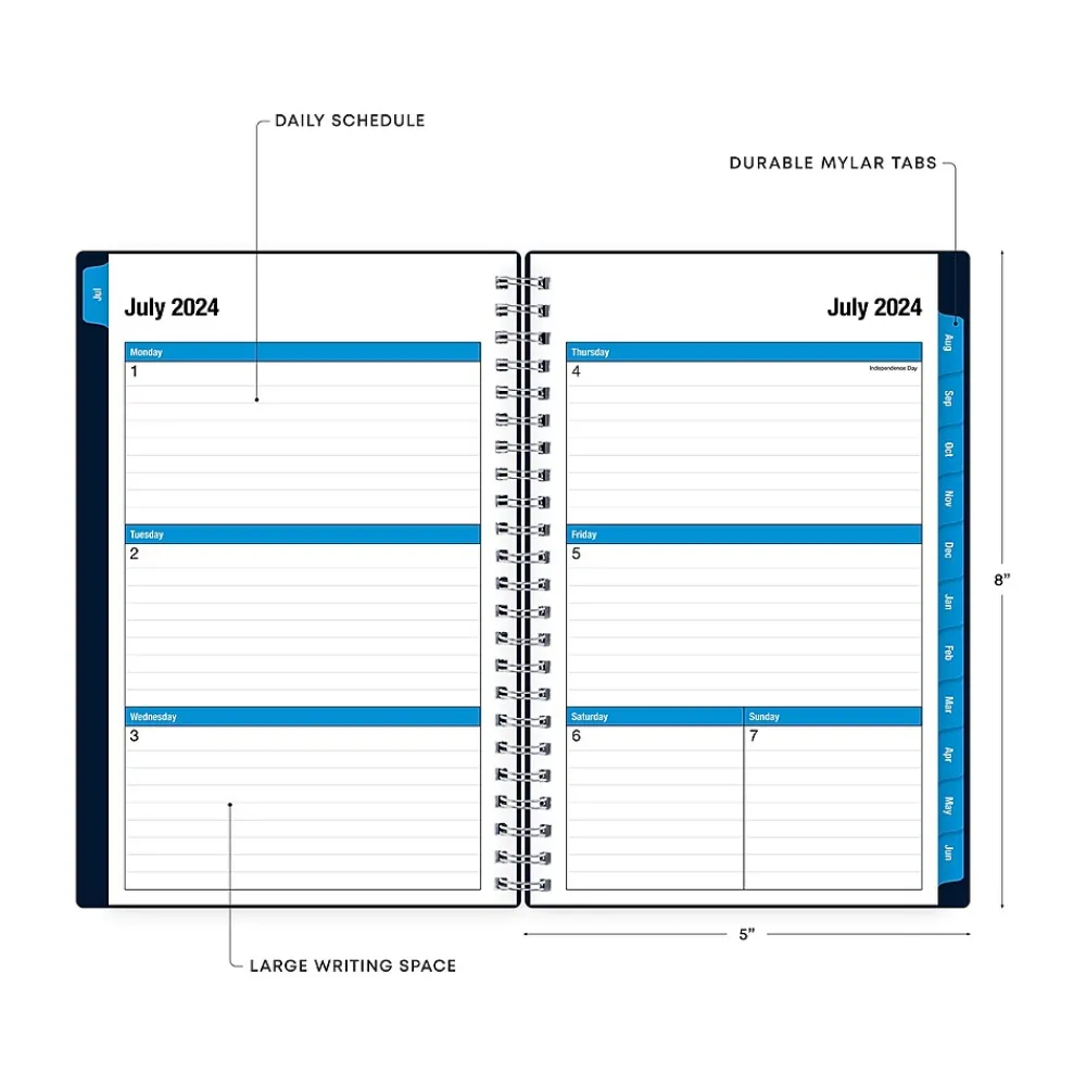 Academic Planners|Blue Sky 2024-2025 Collegiate Navy 5" x 8" Academic Weekly & Monthly Planner, Plastic Cover, Navy (148673-A25)