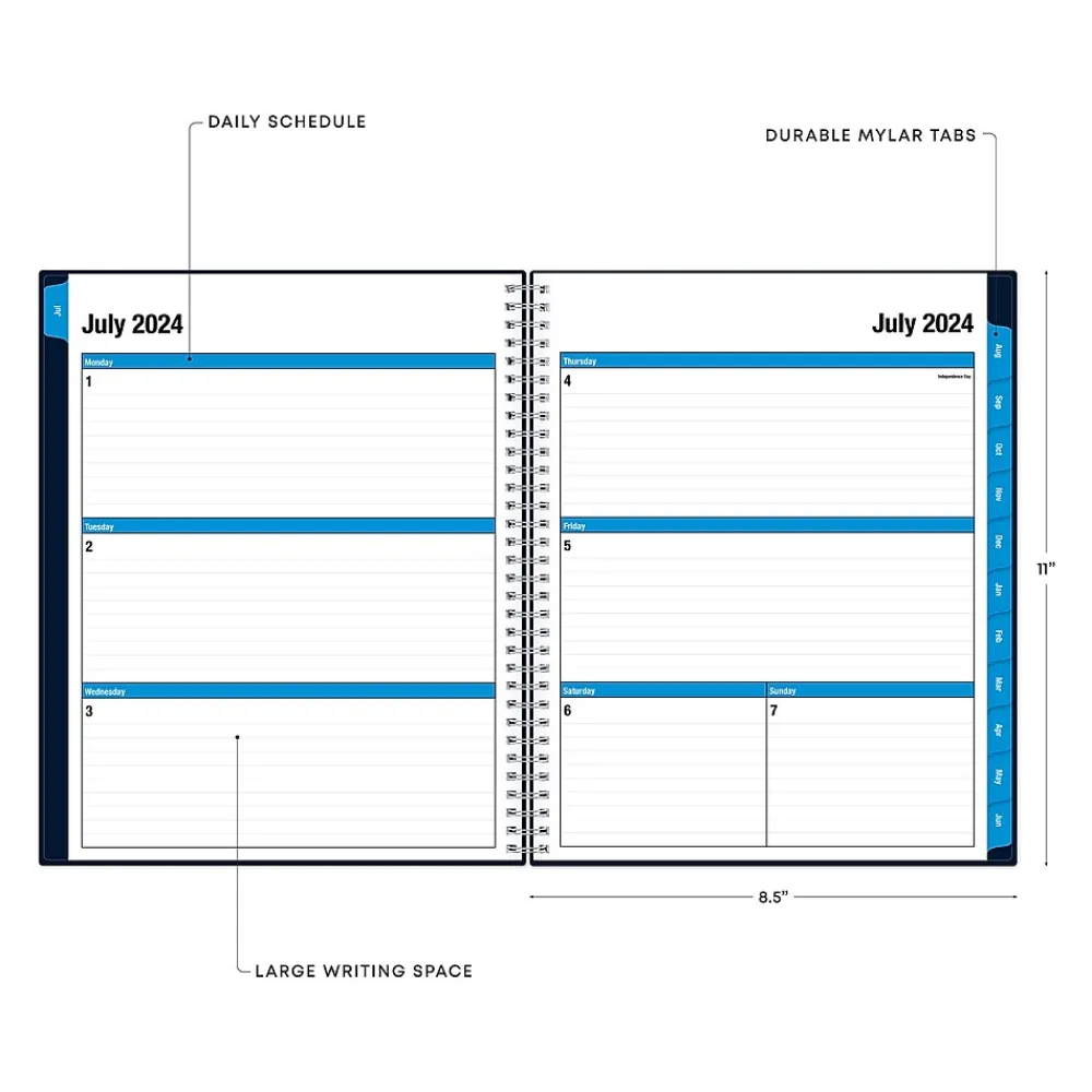 Academic Planners|Blue Sky 2024-2025 Collegiate Navy 8.5" x 11" Academic Weekly & Monthly Planner, Plastic Cover, Navy (148672-A25)