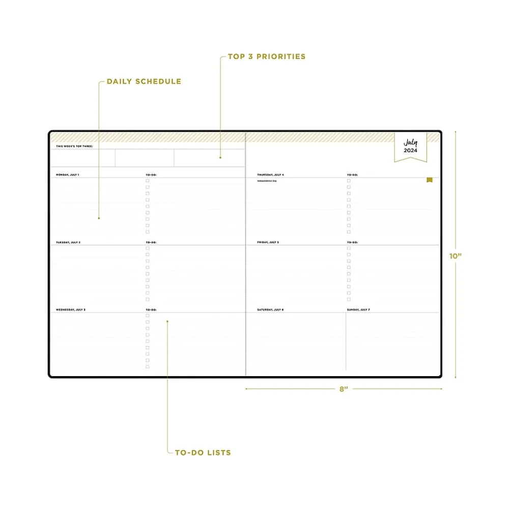 Academic Planners|Blue Sky 2024-2025 Day Designer 8" x 10" Academic Weekly & Monthly Planner, Black (144874)