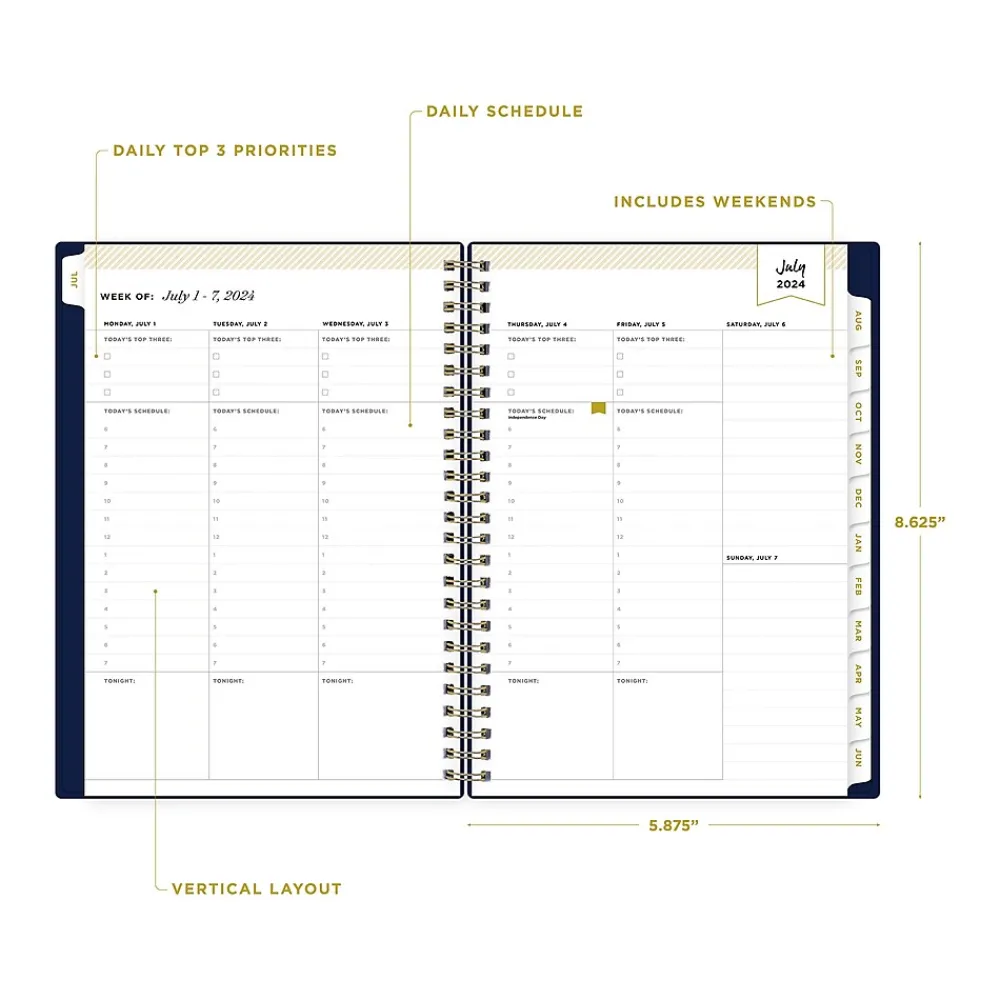 Academic Planners|Blue Sky 2024-2025 Day Designer Academic 5.88" x 8.63" Academic Weekly & Monthly Planner, Deep Blue (150139)