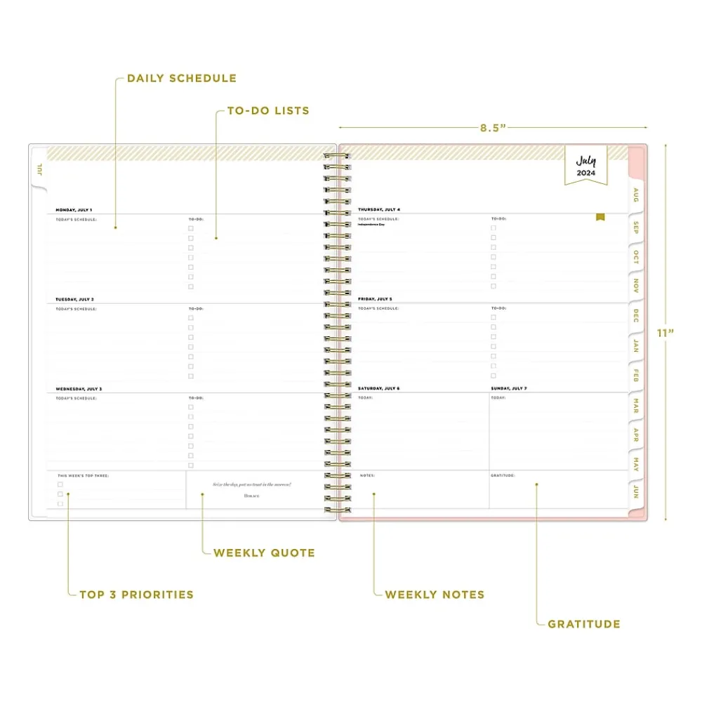 Academic Planners|Blue Sky 2024-2025 Day Designer Casa Bella 8.5" x 11" Academic Weekly & Monthly Planner, Plastic Cover, Coral/White (149832)