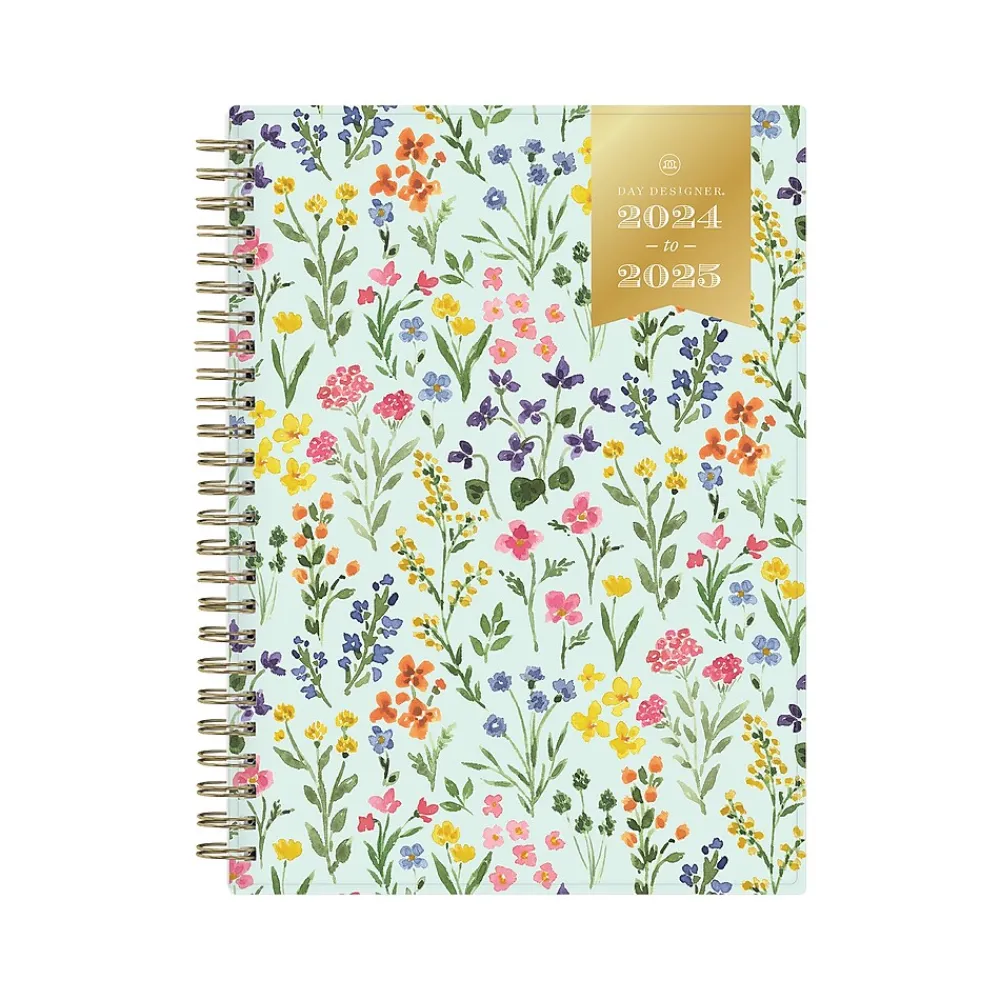 Academic Planners|Blue Sky 2024-2025 Day Designer Flower Field Mint 5.88" x 8.6" Academic Weekly & Monthly Planner, Plastic Cover, Multicolor