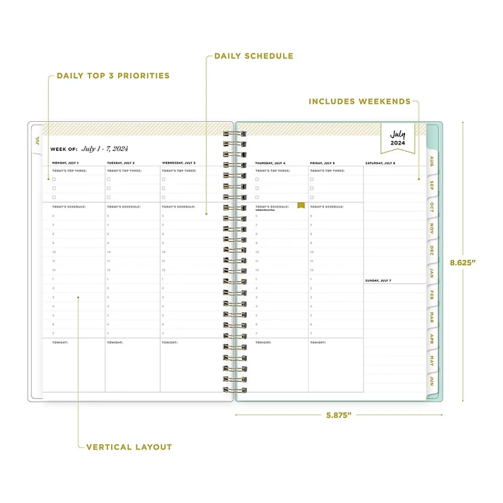 Academic Planners|Blue Sky 2024-2025 Day Designer Flower Field Mint 5.88" x 8.6" Academic Weekly & Monthly Planner, Plastic Cover, Multicolor