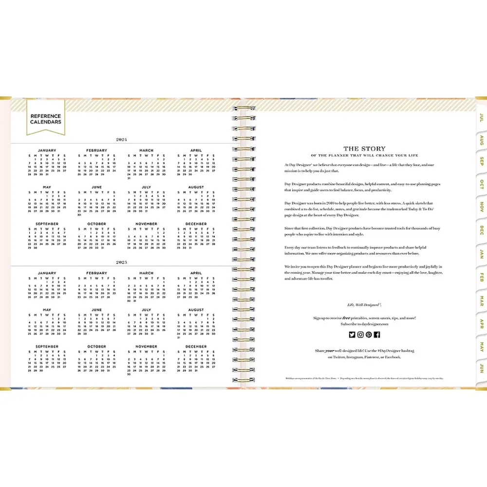 Academic Planners|Blue Sky 2024-2025 Day Designer In Bloom 8" x 10" Academic Weekly & Monthly Planner, Gray Board Cover, Multicolor (150135)
