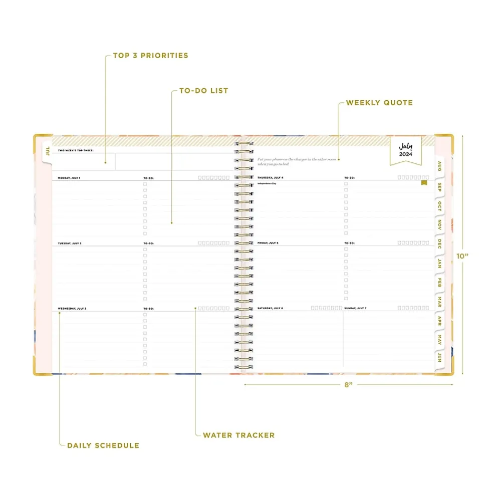 Academic Planners|Blue Sky 2024-2025 Day Designer In Bloom 8" x 10" Academic Weekly & Monthly Planner, Gray Board Cover, Multicolor (150135)