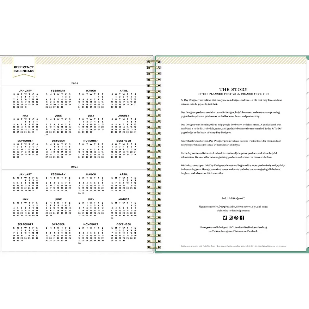 Academic Planners|Blue Sky 2024-2025 Day Designer Palms 8.5" x 11" Academic Weekly & Monthly Planner, Plastic Cover, White/Green (137891-A25)