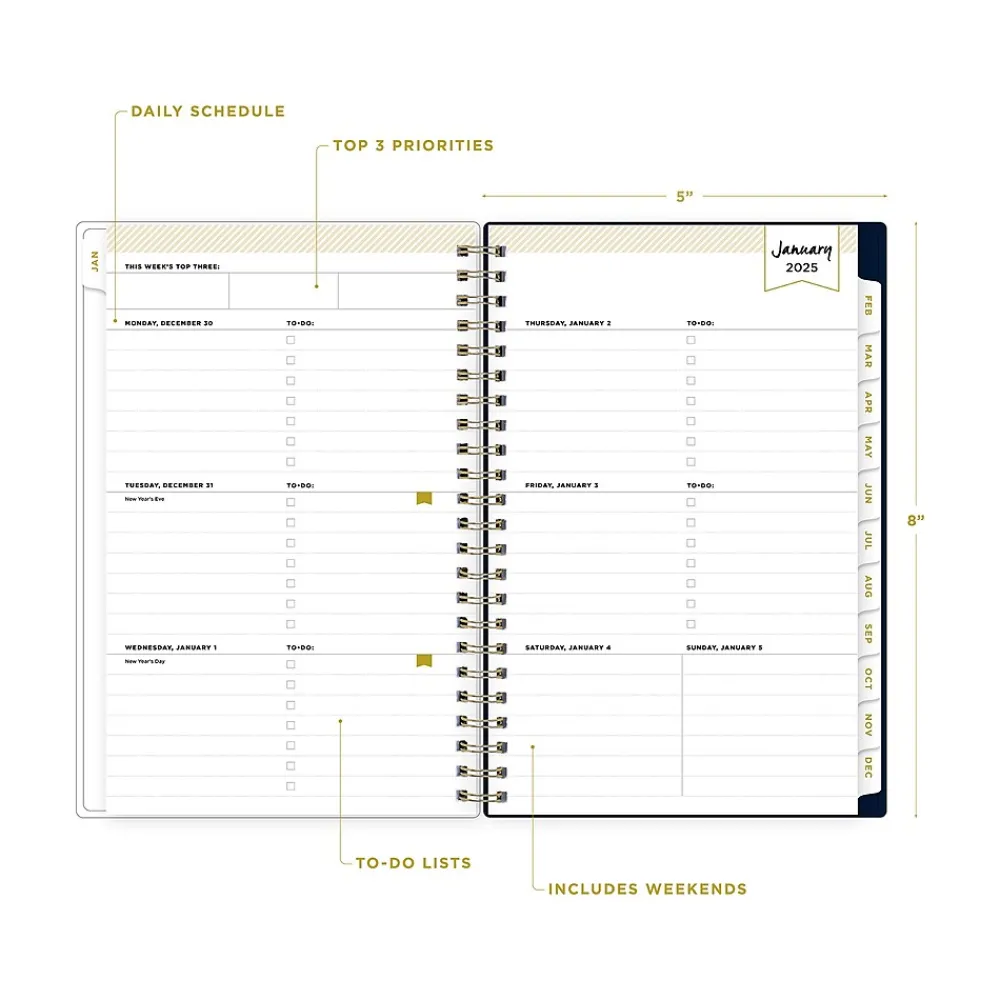 2025 Planners|Blue Sky 2025 Day Designer Peyton Navy 5" x 8" Weekly & Monthly Planner, Plastic Cover, Multicolor (103620-25)