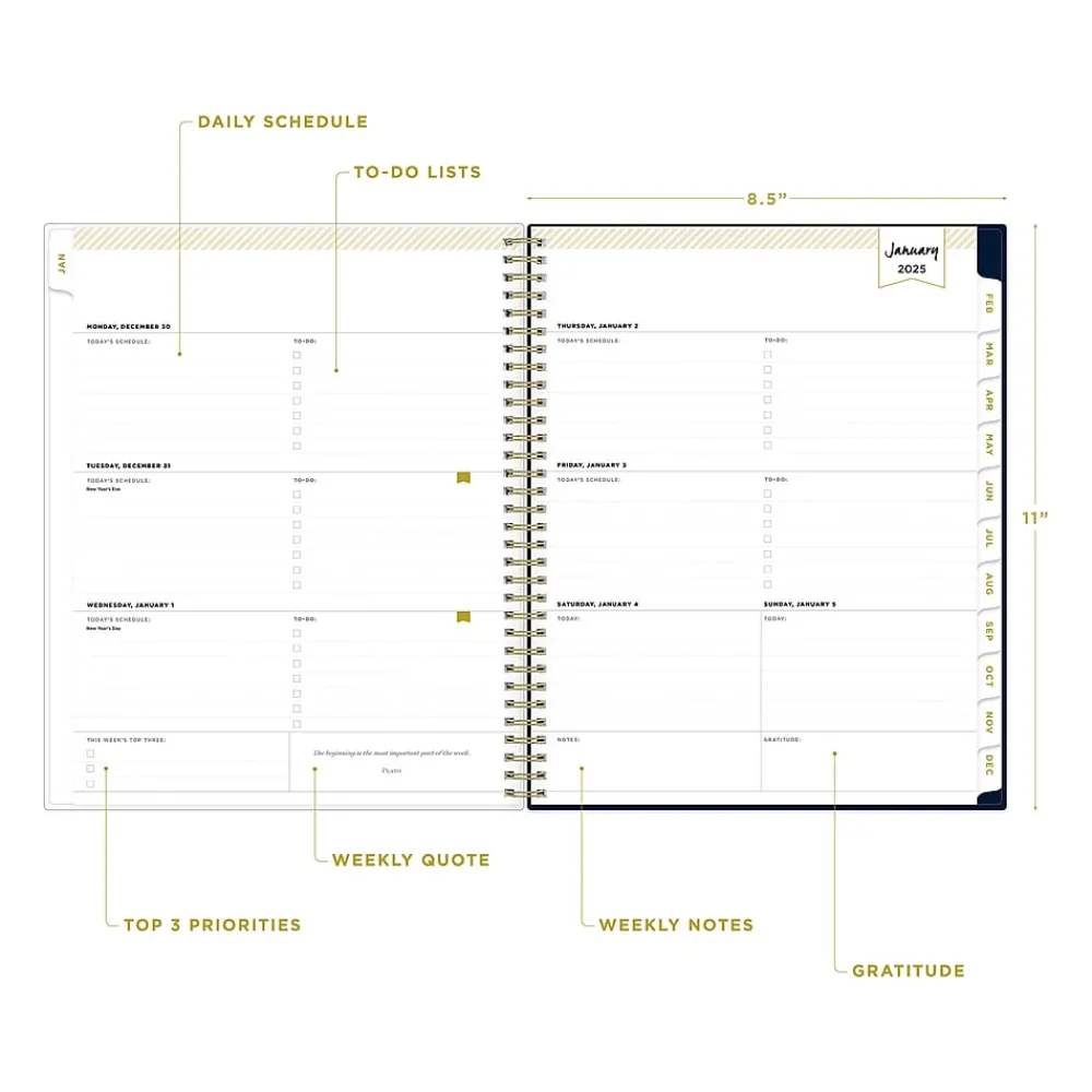 2025 Planners|Blue Sky 2025 Day Designer Peyton Navy 8.5" x 11" Weekly & Monthly Planner, Plastic Cover, Multicolor (103617-25)