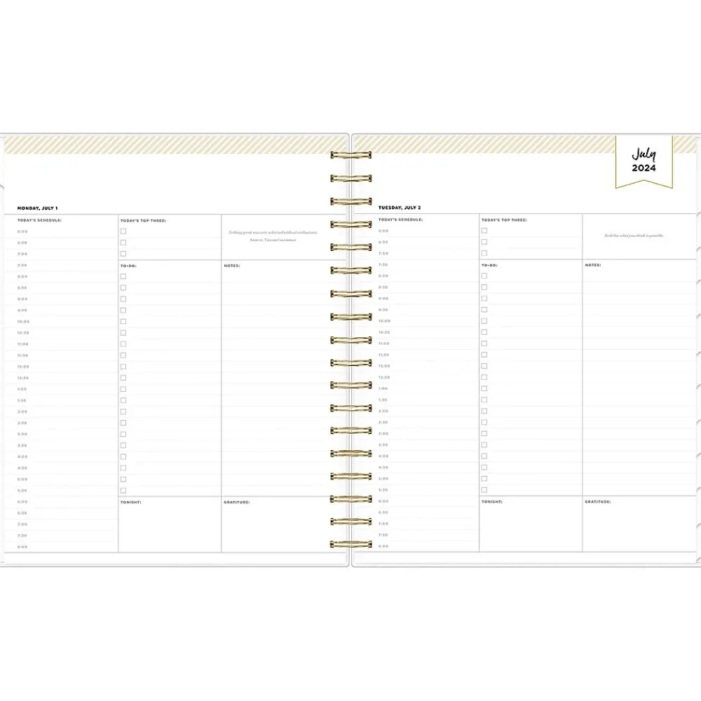 Academic Planners|Blue Sky 2024-2025 Day Designer Rugby Stripe 8" x 10" Academic Daily Planner, Plastic Cover, White/Black (137885-A25)