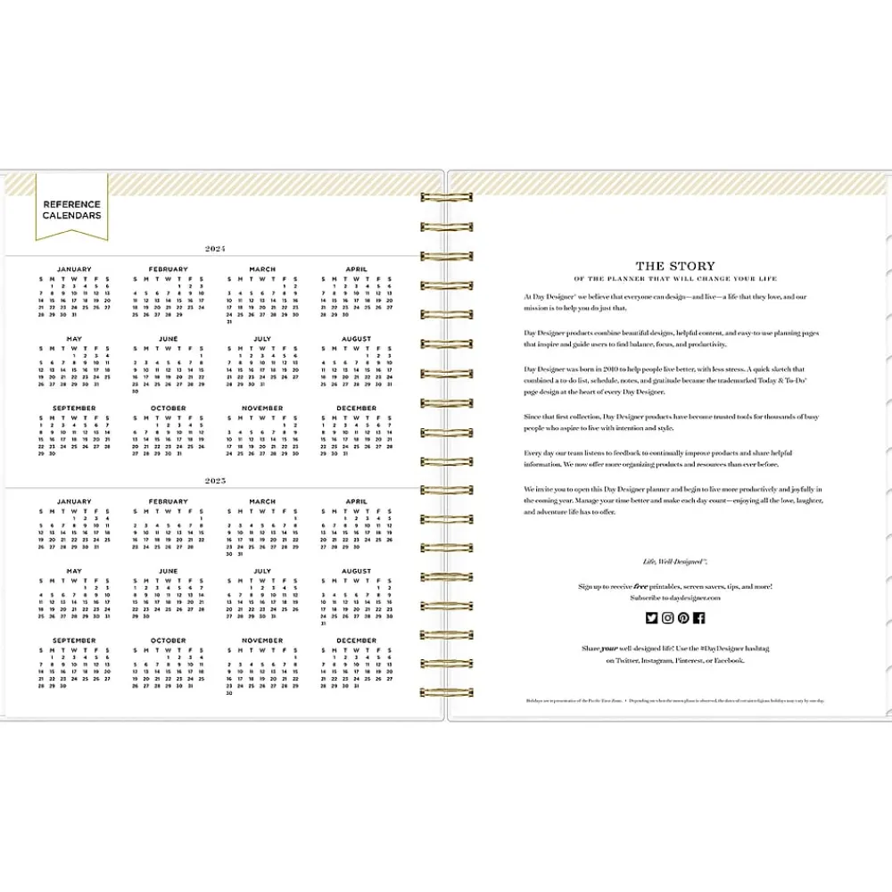 Academic Planners|Blue Sky 2024-2025 Day Designer Rugby Stripe 8" x 10" Academic Daily Planner, Plastic Cover, White/Black (137885-A25)