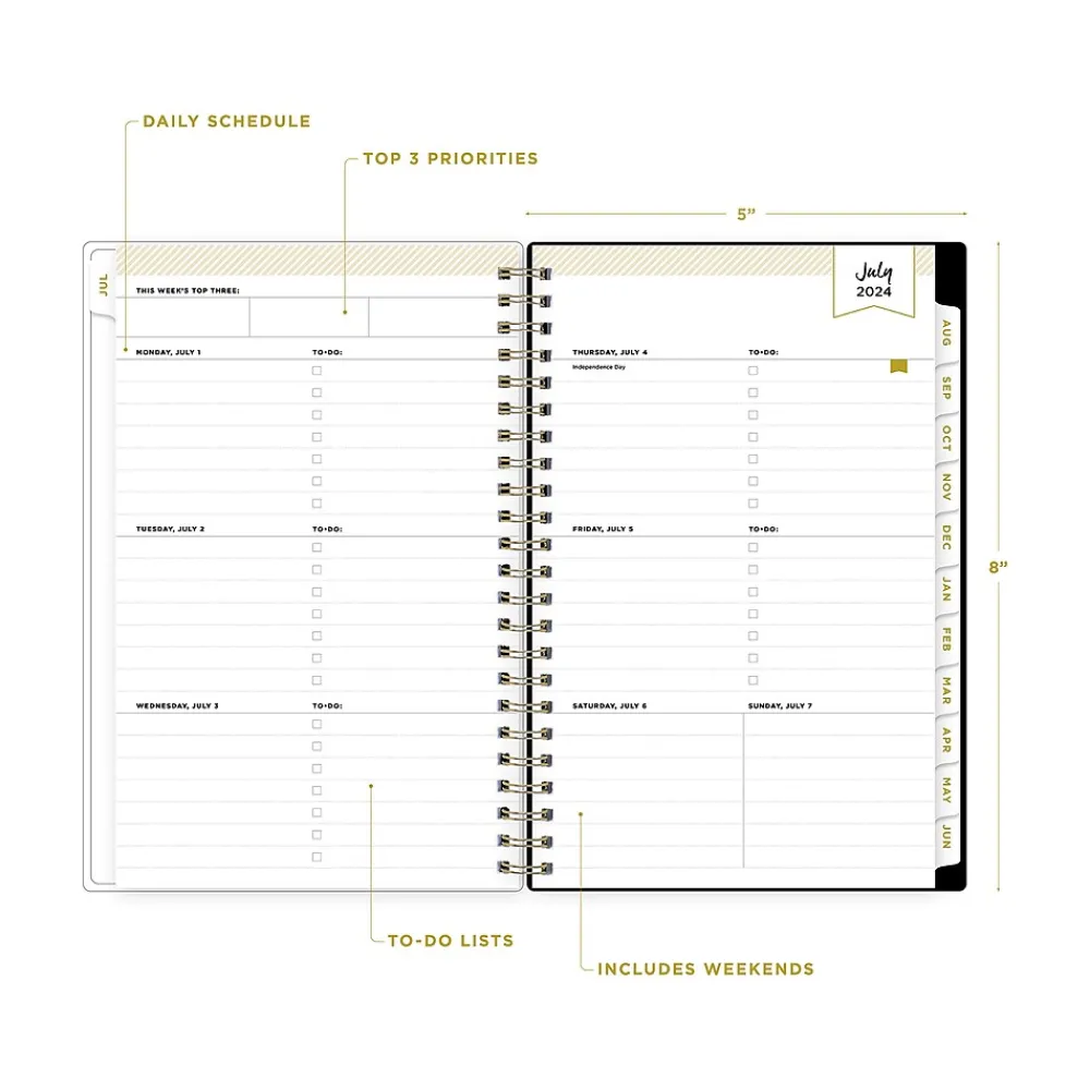 Academic Planners|Blue Sky 2024-2025 Day Designer Somerset Black 5" x 8" Academic Weekly & Monthly Planner, Plastic Cover, Multicolor (144856)