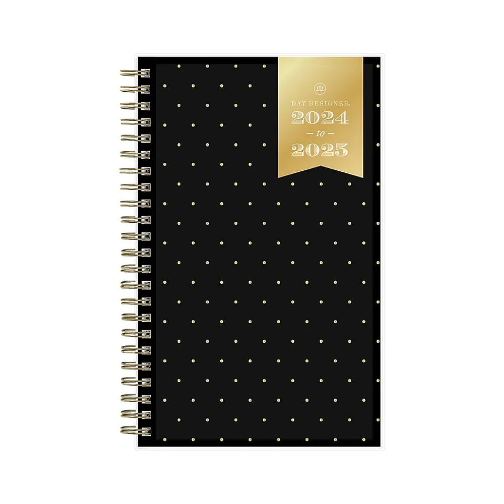 Academic Planners|Blue Sky 2024-2025 Day Designer Swiss Dot 5" x 8" Academic Weekly & Monthly Planner, Black/Gold (150137)