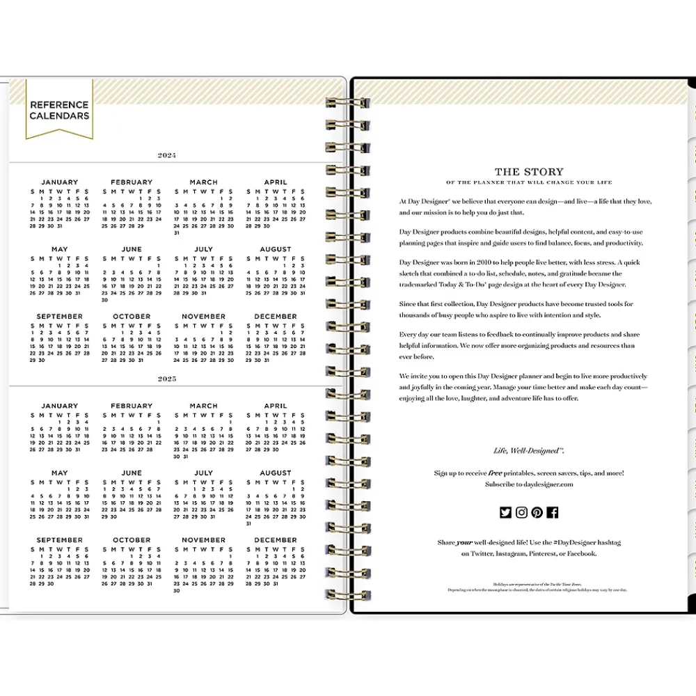 Academic Planners|Blue Sky 2024-2025 Day Designer Swiss Dot 5" x 8" Academic Weekly & Monthly Planner, Black/Gold (150137)