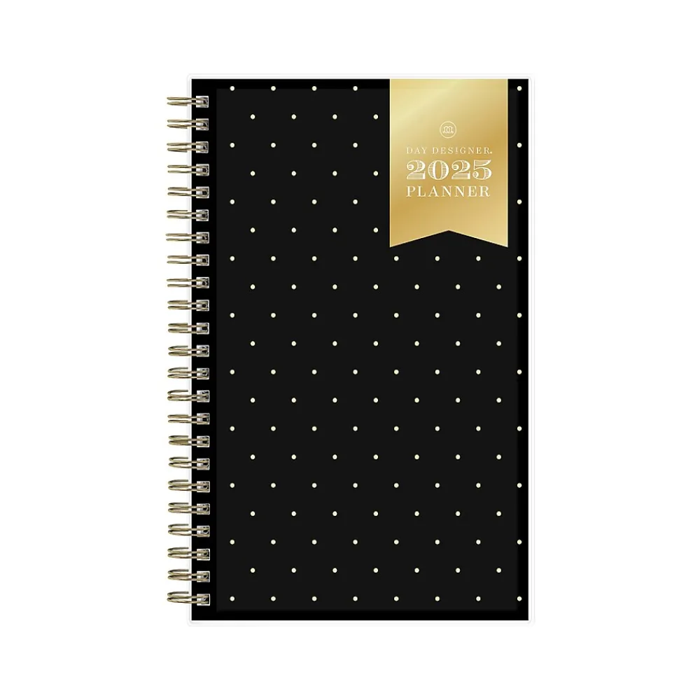 2025 Planners|Blue Sky 2025 Day Designer Swiss Dot 5" x 8" Weekly & Monthly Planner, Plastic Cover, Black/Gold (148135)