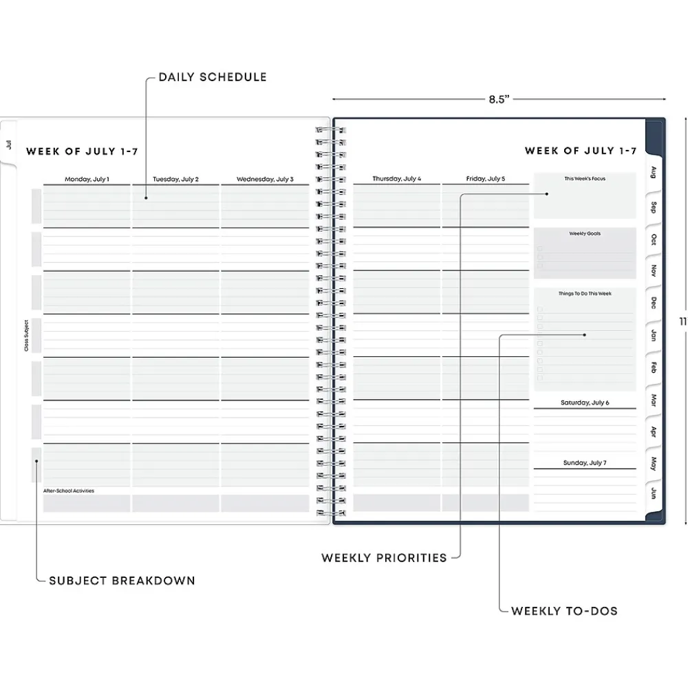 Academic Planners|Blue Sky 2024-2025 Decosta Blue 8.5" x 11" Academic Weekly & Monthly Student Planner, Plastic Cover (150459)