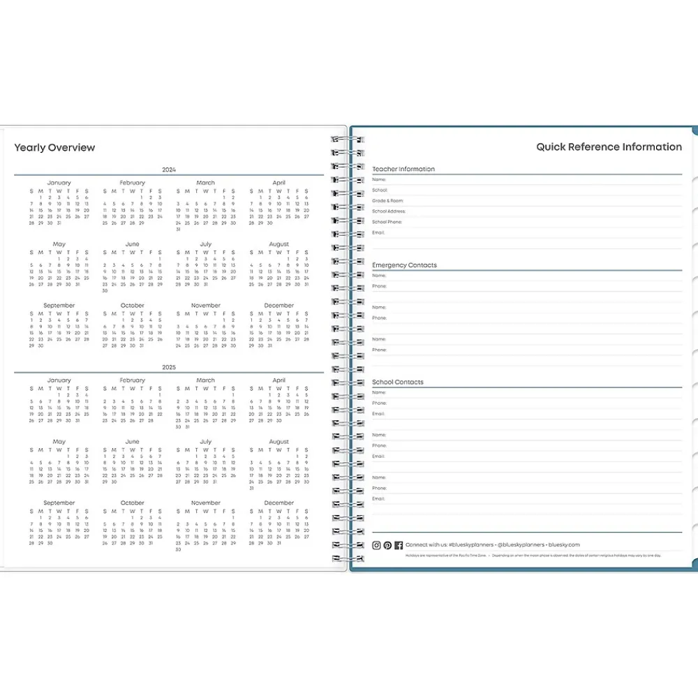 Academic Planners|Blue Sky 2024-2025 Ditsy Dapple Light 8.5" x 11" Academic Weekly & Monthly Teacher Planner, Plastic Cover, Multicolor