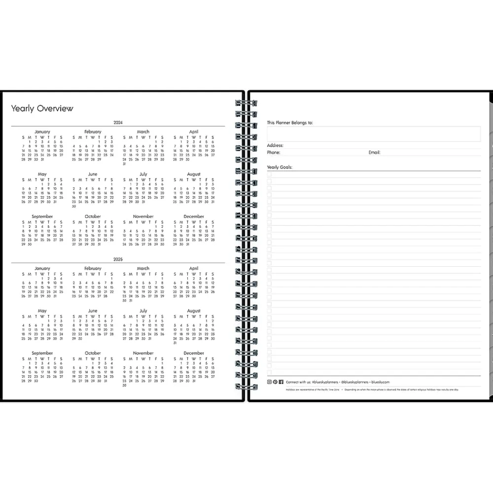 Academic Planners|Blue Sky 2024-2025 Enterprise 7" x 9" Academic Weekly & Monthly Planner, Plastic Cover, Black (131982-A25)
