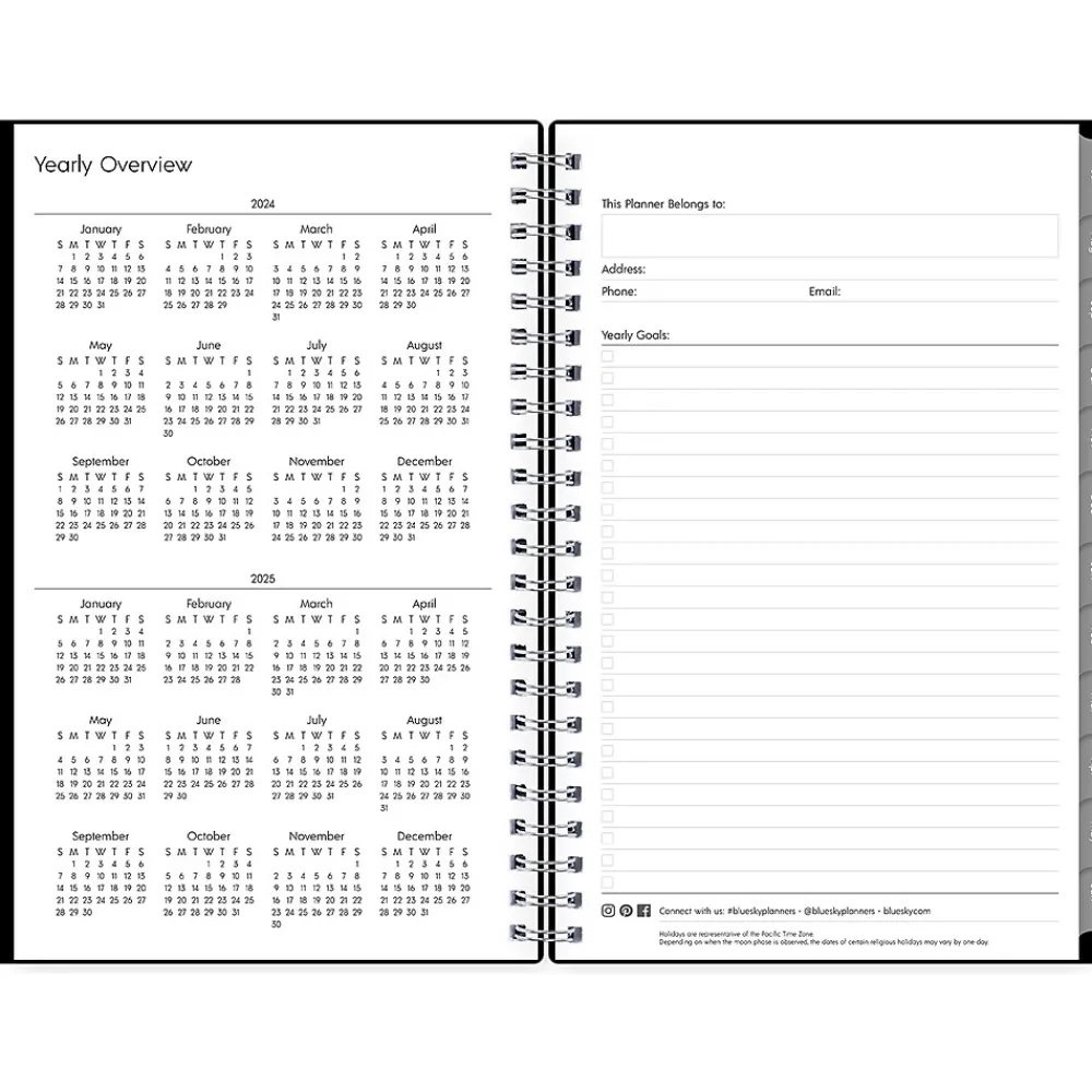 Academic Planners|Blue Sky 2024-2025 Enterprise 5" x 8" Academic Weekly & Monthly Planner, Plastic Cover, Black (130611-A25)