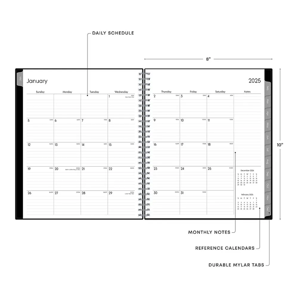 2025 Planners|Blue Sky 2025 Enterprise 8" x 10" Monthly Planner, Plastic Cover, Black (131794-25)