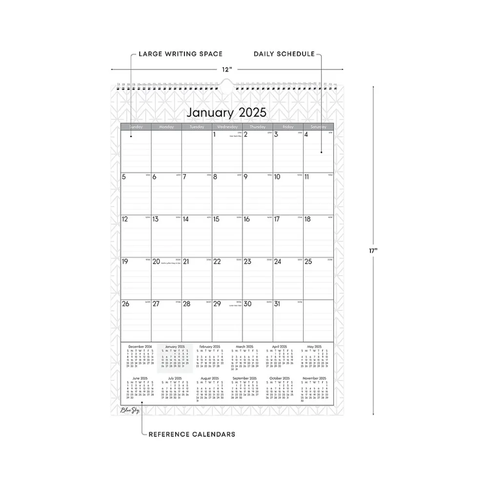 2025 Calendars|Blue Sky 2025 Enterprise 12" x 17" Monthly Wall Calendar, White/Gray (117373-25)