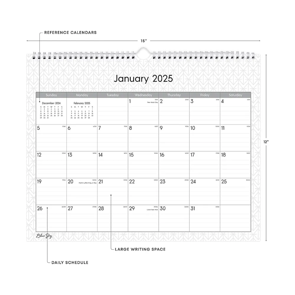 2025 Calendars|Blue Sky 2025 Enterprise 15" x 12" Monthly Wall Calendar, White/Gray (111292-25)