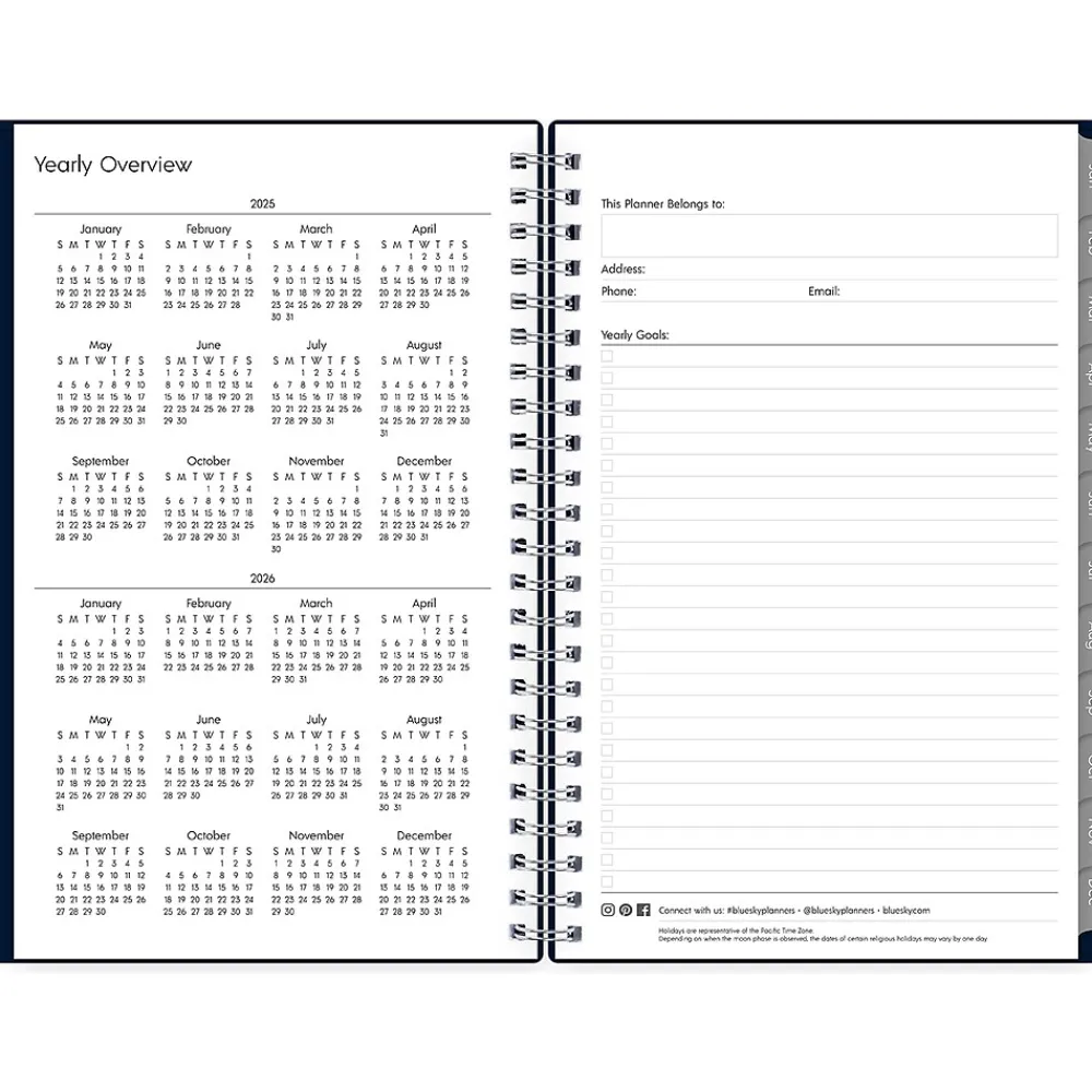 2025 Planners|Blue Sky 2025 Enterprise 5" x 8" Weekly & Monthly Planner, Plastic Cover, Navy (147973)