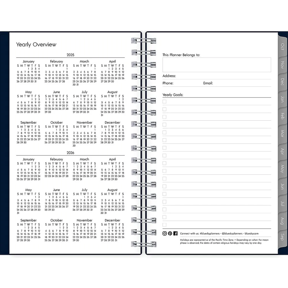 2025 Planners|Blue Sky 2025 Enterprise 3.63" x 6.13" Weekly & Monthly Planner, Plastic Cover, Navy (147976)